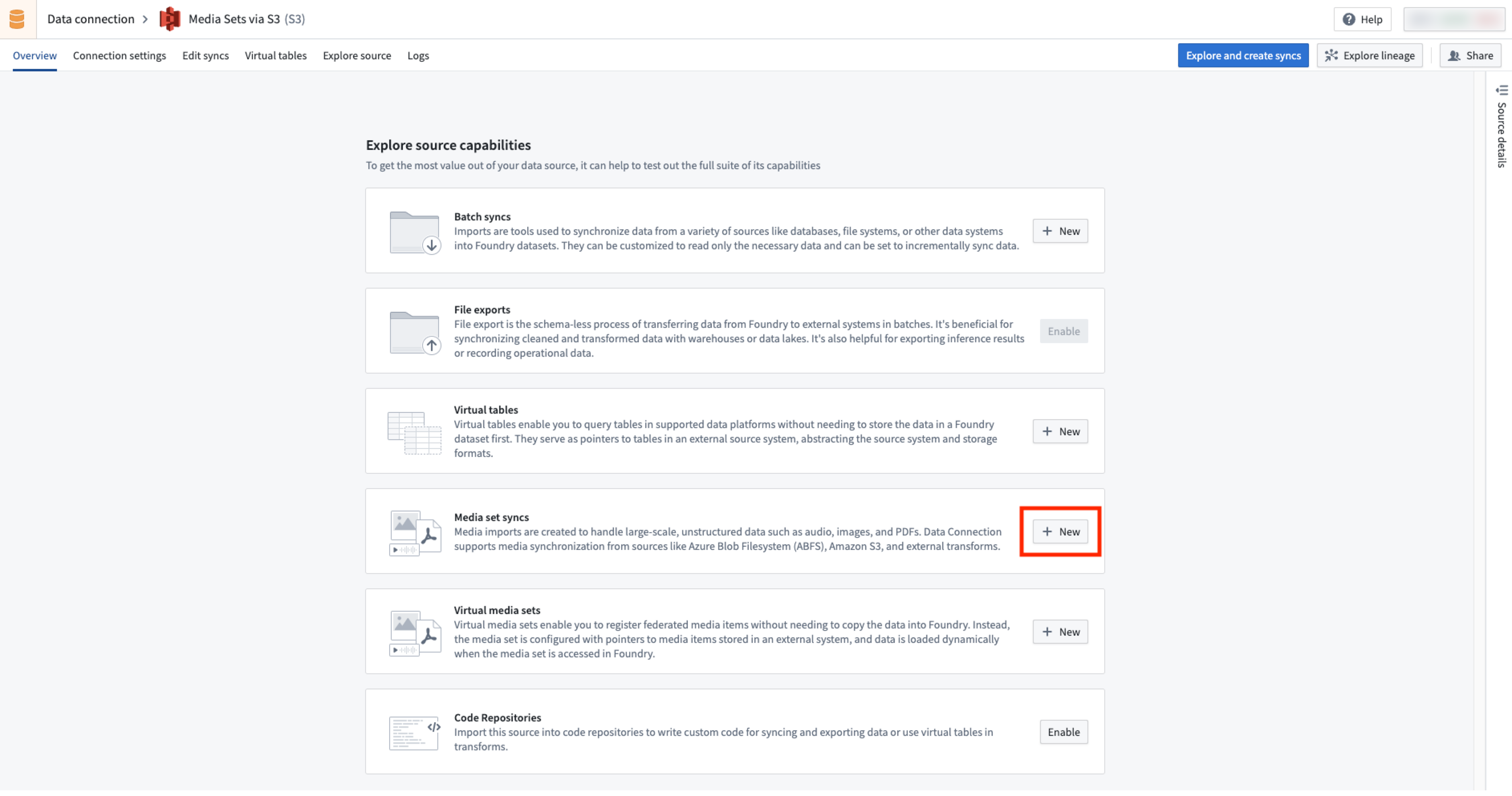 Media set sync section