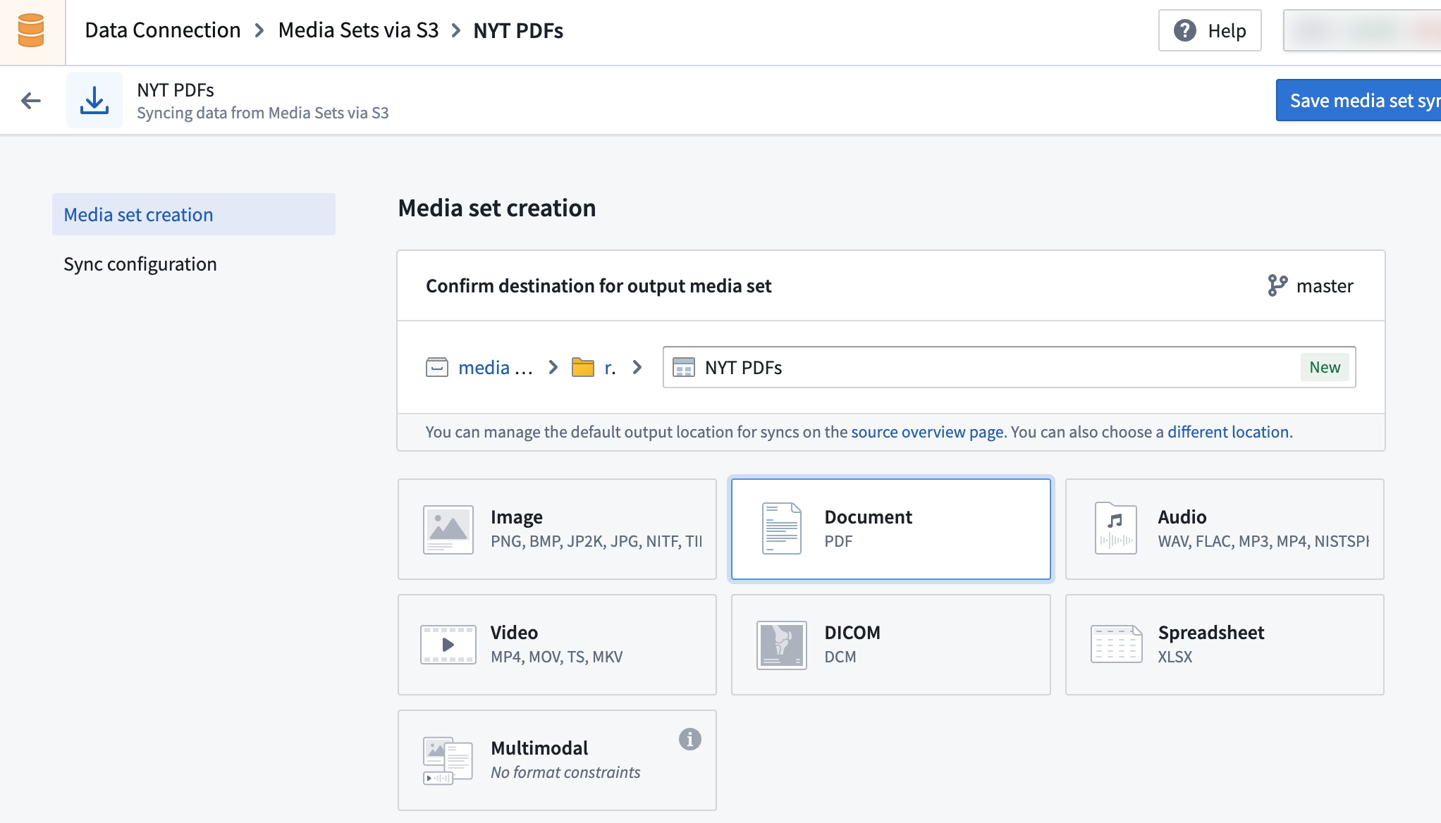 Media set sync file type configuration
