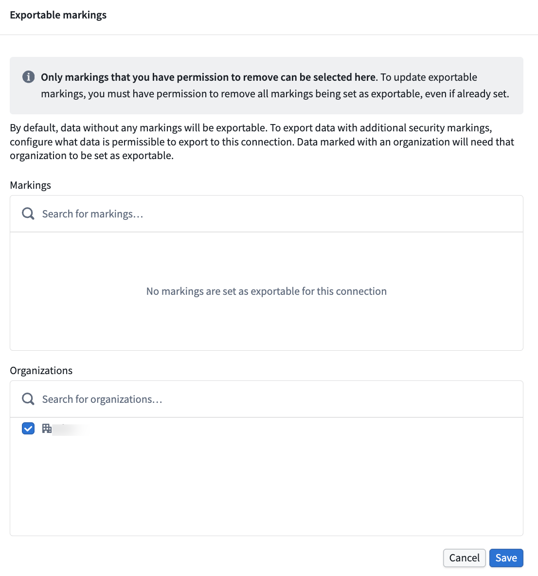 The exportable markings configuration section of the WebSocket listener.