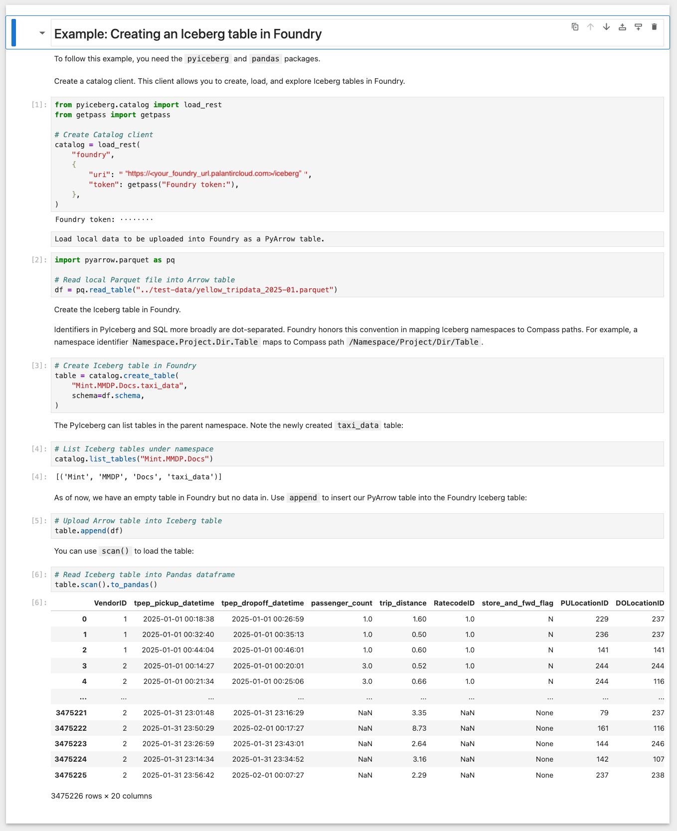 Jupyter notebook to create Iceberg table