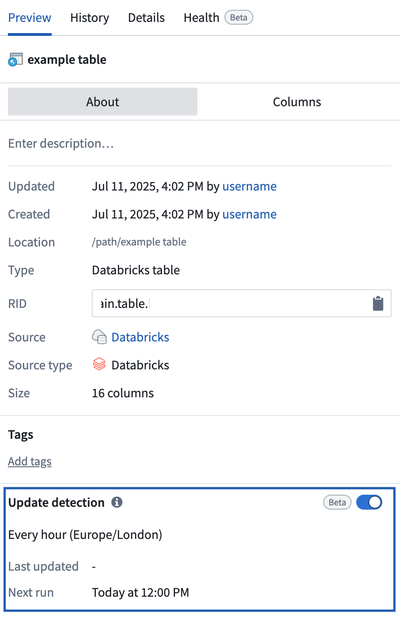 Enabling update detection in the left panel.