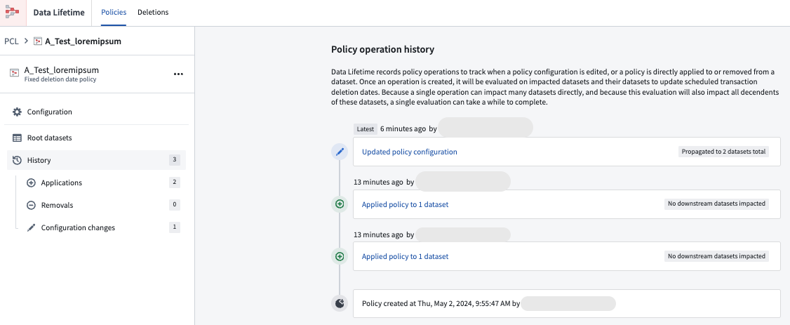 View policy changes from the History tab.