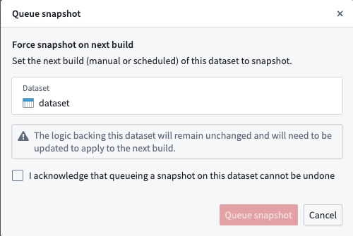 Confirm forcing a snapshot on the next build.