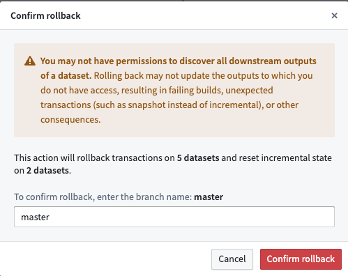 Confirm the rollback.