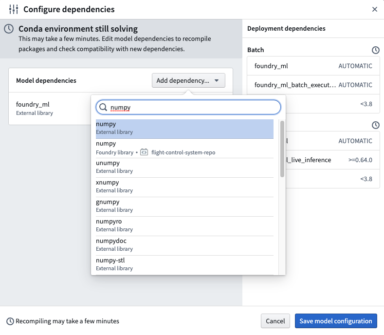 Dependency config dialog