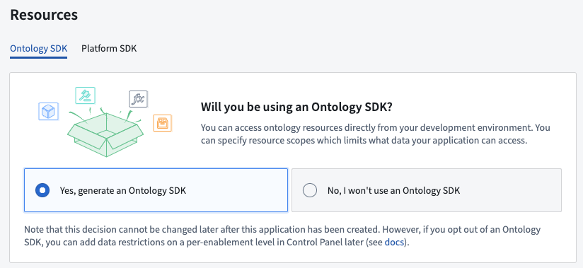 Select the option to indicate you want to use the Ontology SDK.