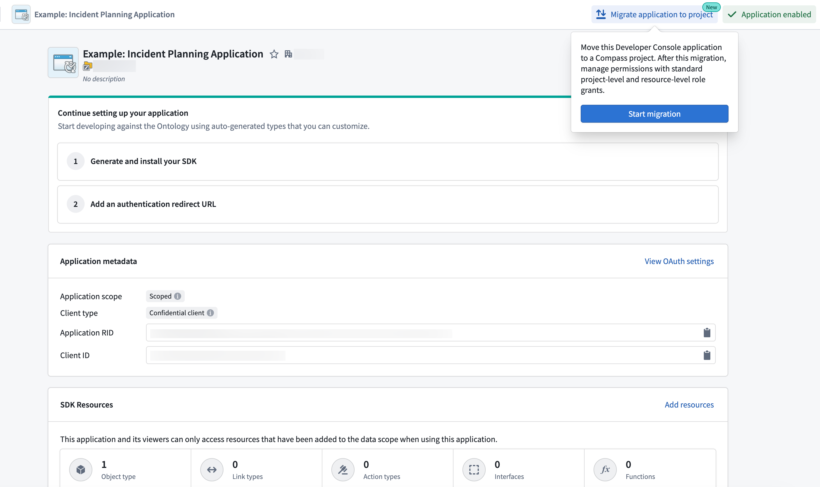 Select Migrate from the application page.