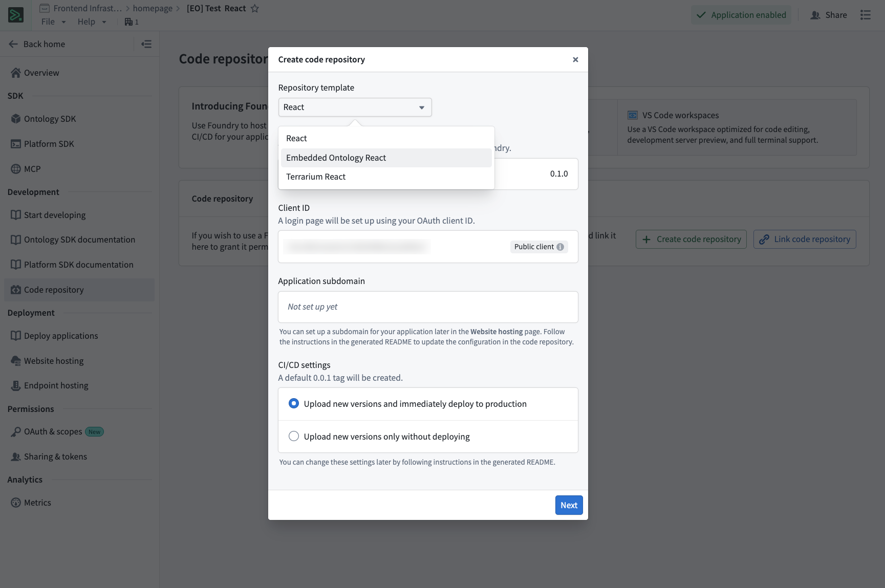 The template drop down.