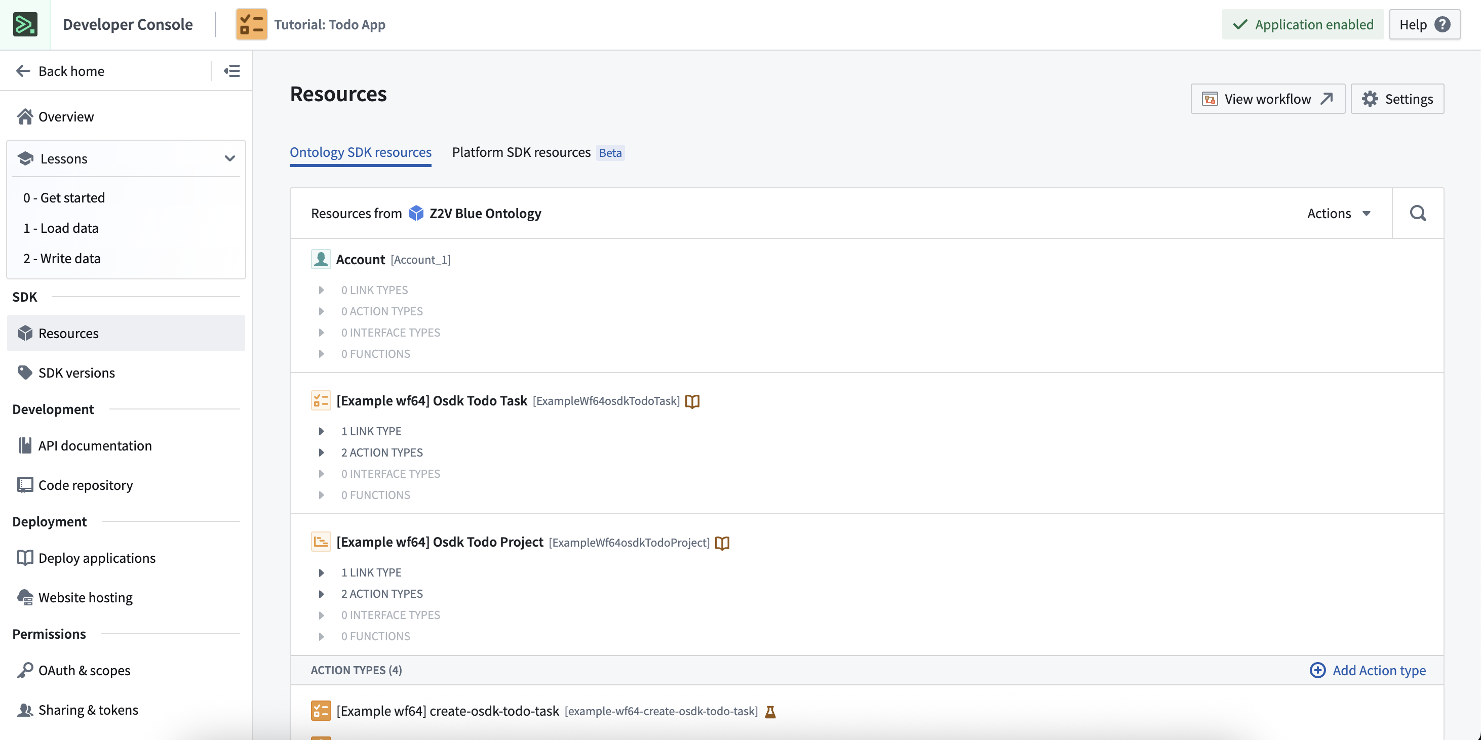 The Ontology SDK resources configuration tab in Developer Console.