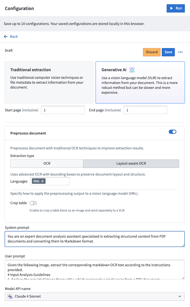 The Configuration tab in AIP Document Intelligence