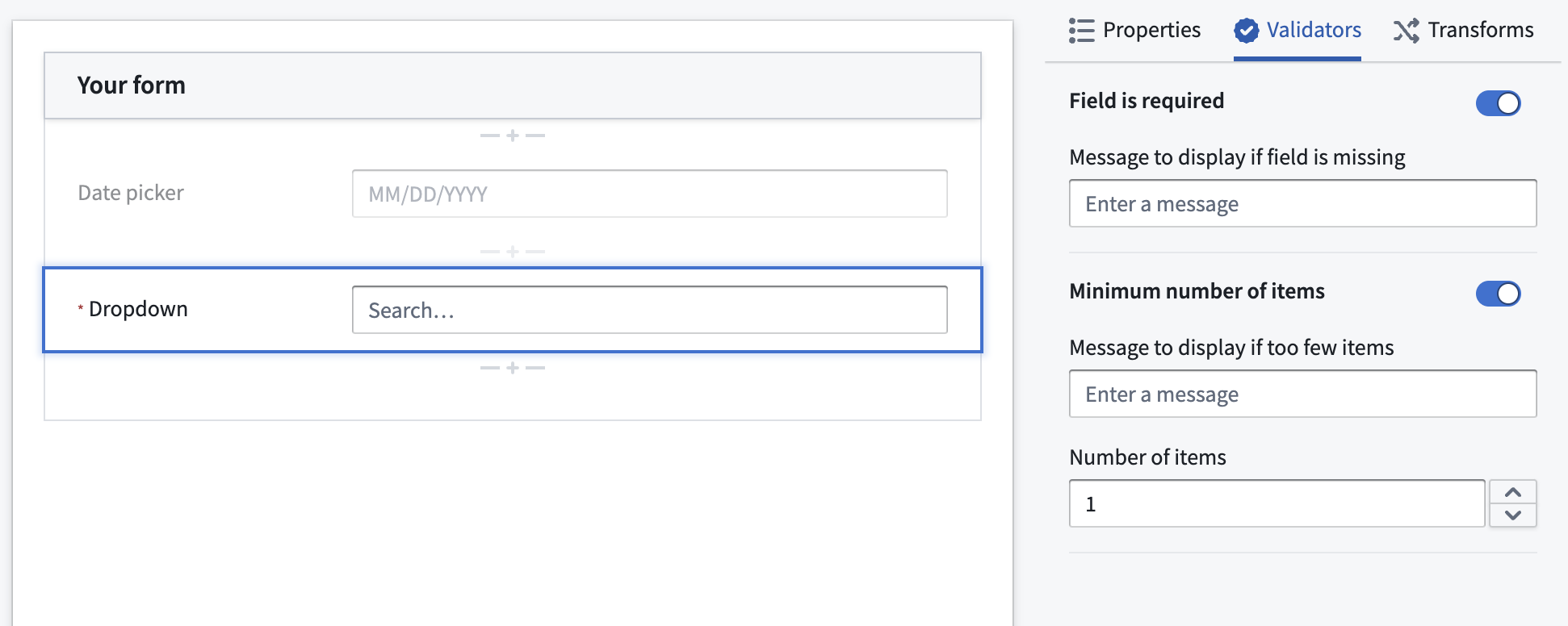 Configure validator criteria