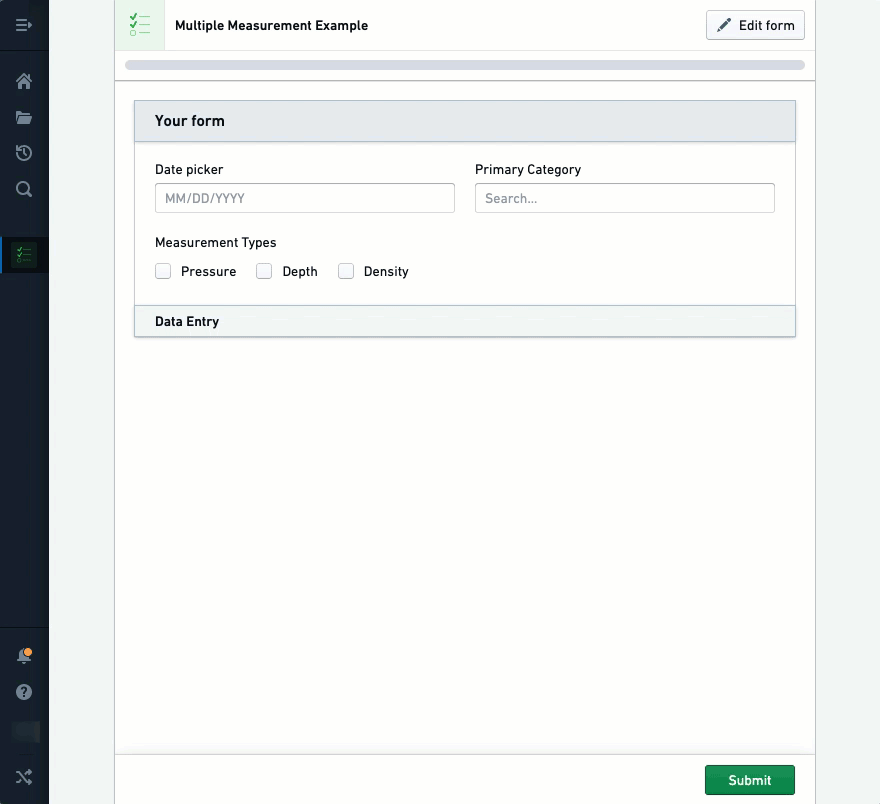 Example workflow of configuring a parameterized multiple entry form.