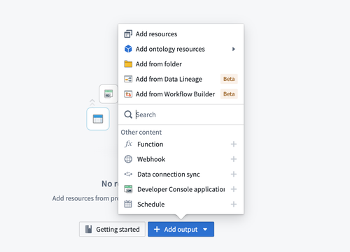 The Add outputs menu is displayed.