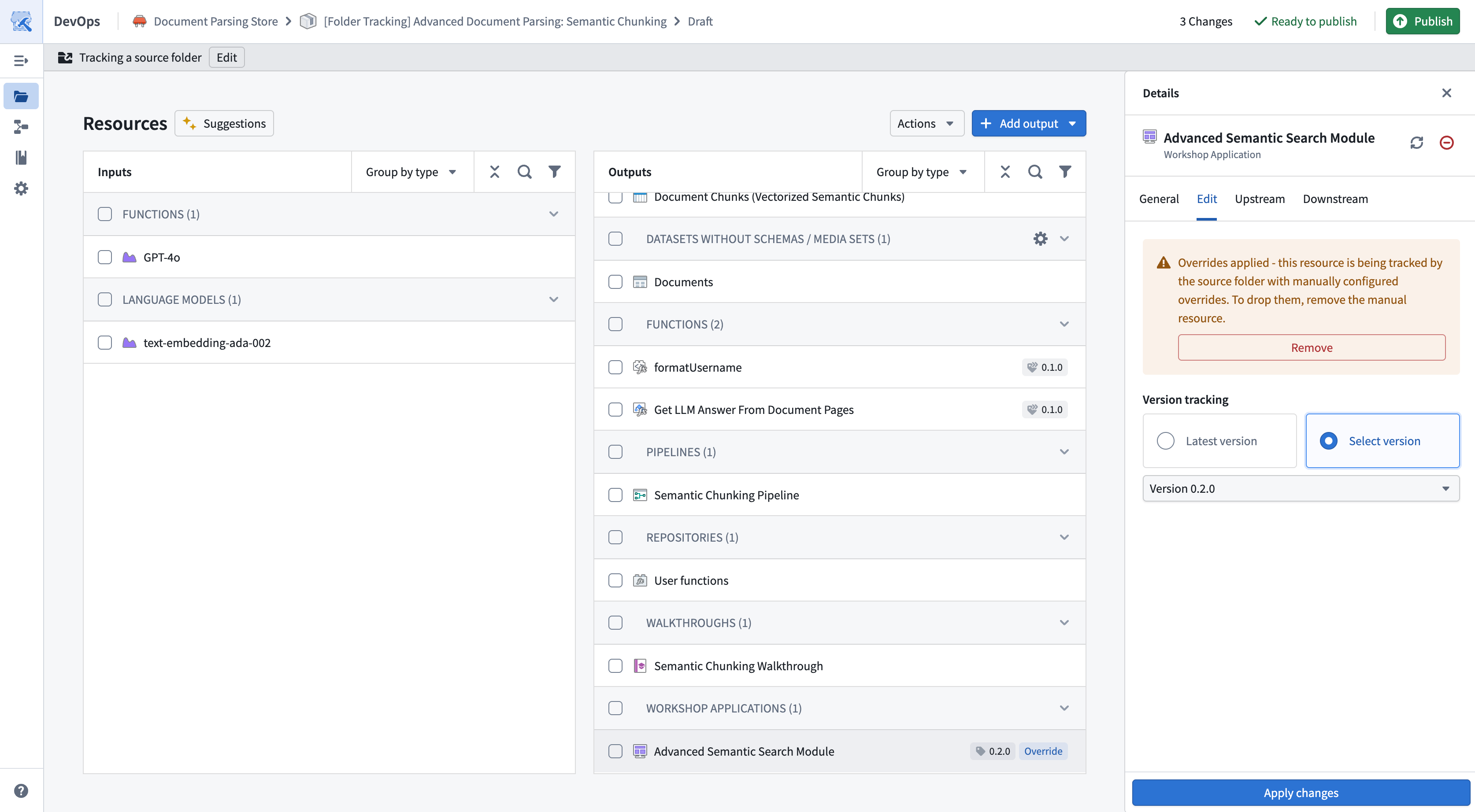 The Details panel displays the ability to Edit versions or configuration.