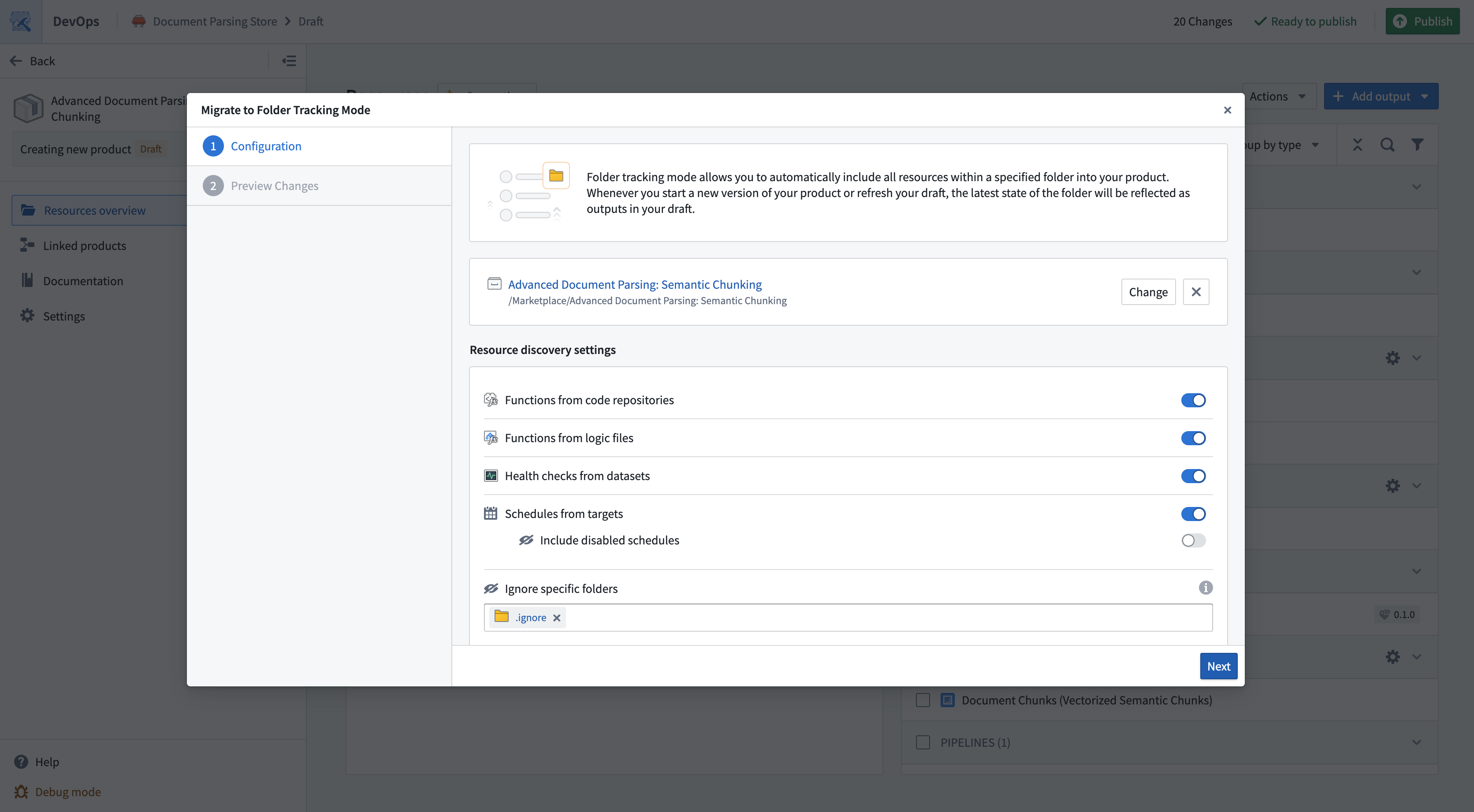 Migrate to folder tracking settings.