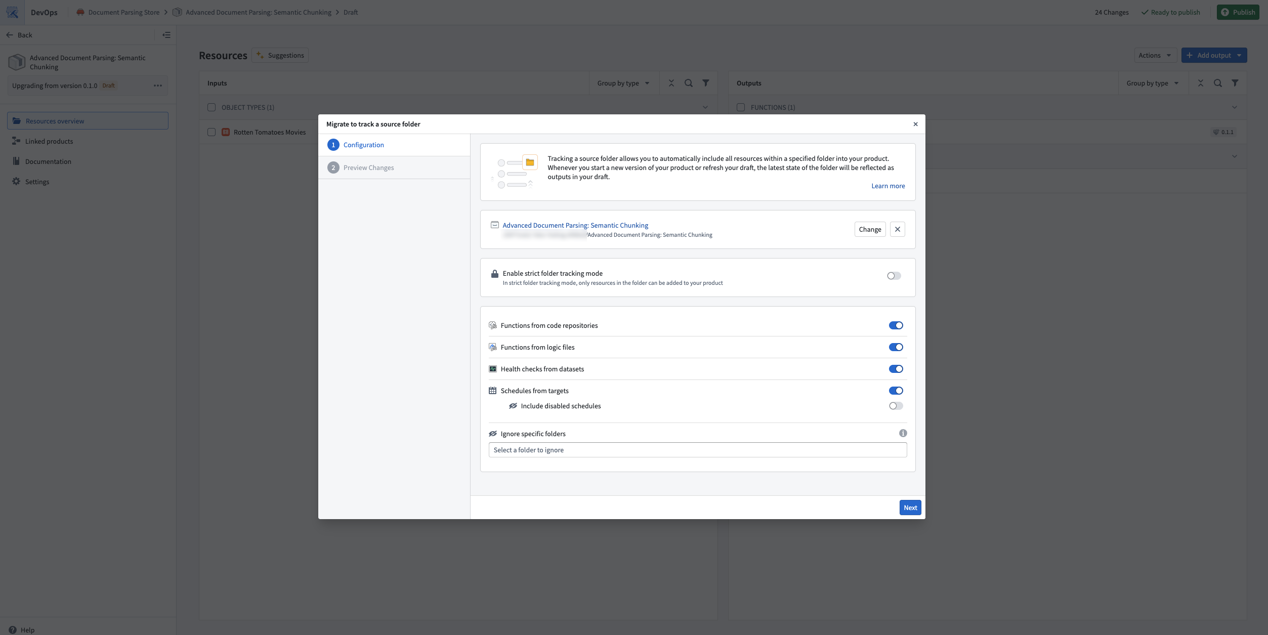Migrate to folder tracking settings.
