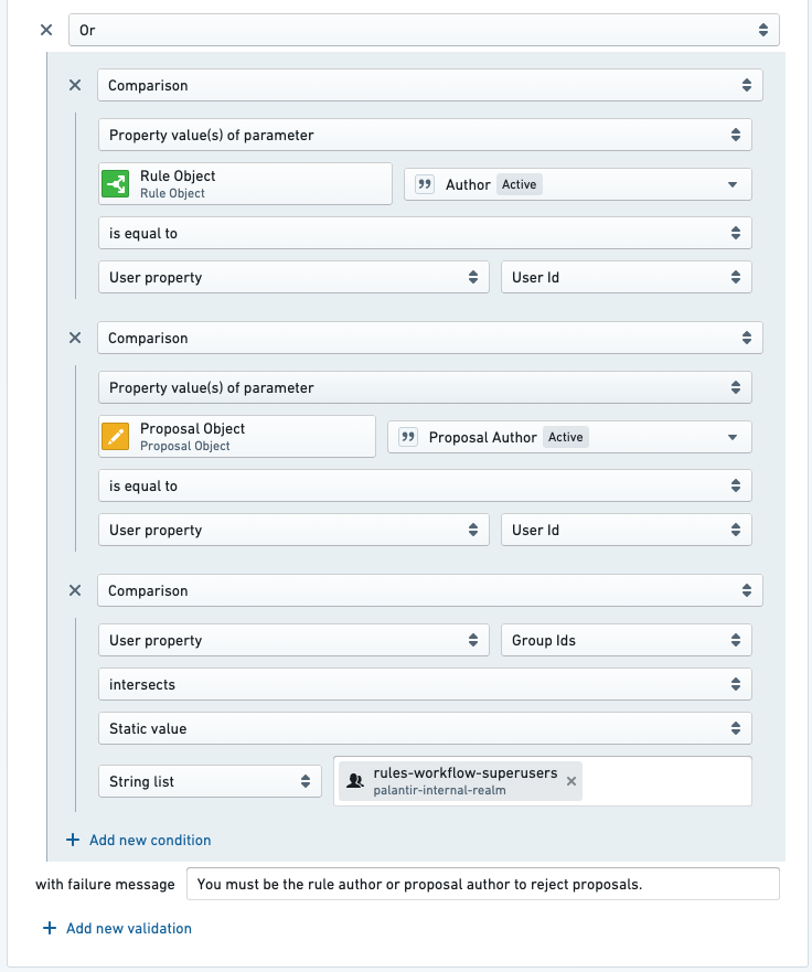 Action validation where you must be either the rule author, the proposal author, or a superuser
