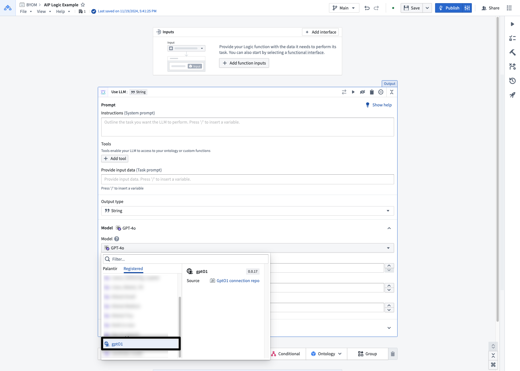 GPTo1を使用したLogicでの"bring your own model"の使用例