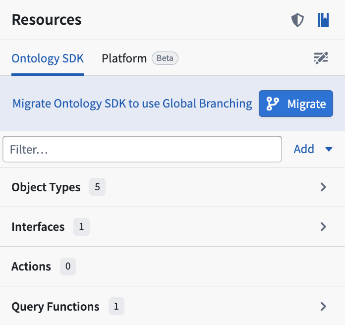 The Resources side panel showing the migrate to local SDK button.