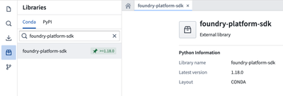 The Libraries search panel, searching for the Python platform SDK.