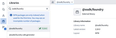 The Libraries search panel, searching for the TypeScript platform SDK.