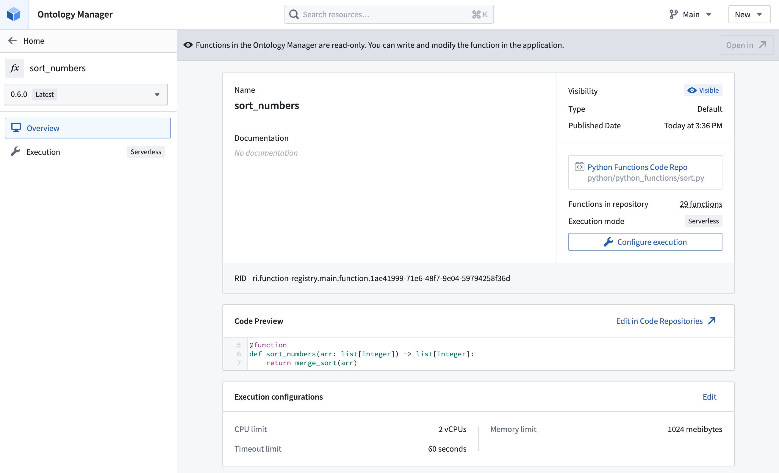 Configure execution for Python function