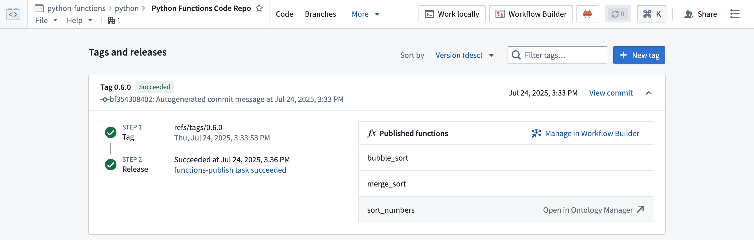 Open the selected Python function in Ontology Manager