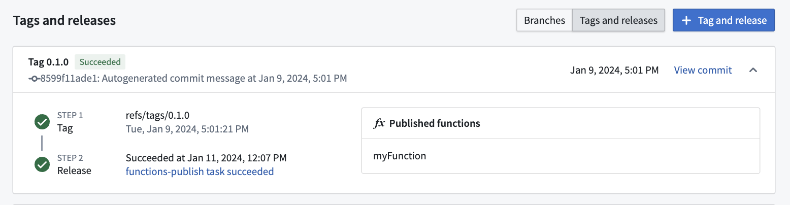 Both the tag and release checks passed, and the new function is published.