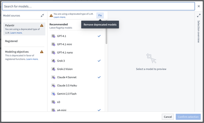 Model import dialog with warning.