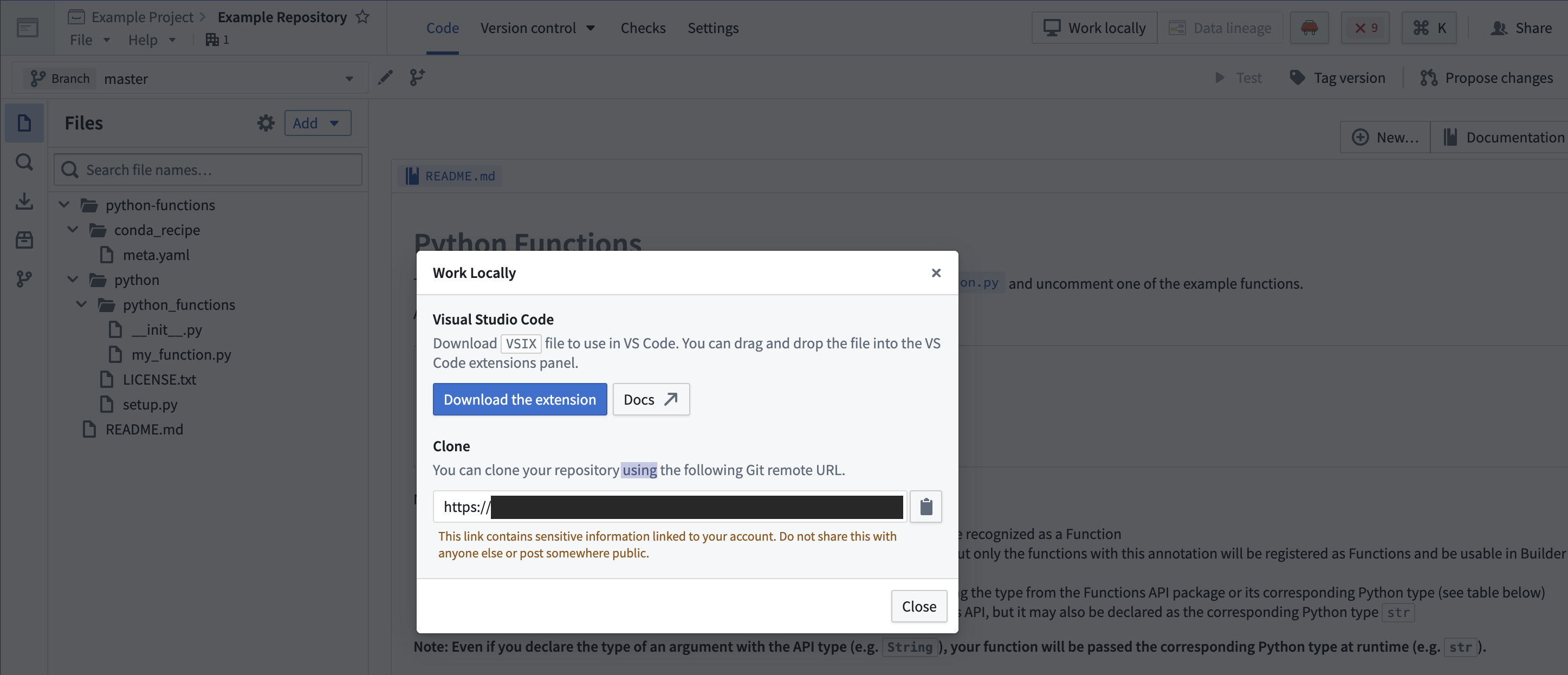 The "Work locally" dialog.