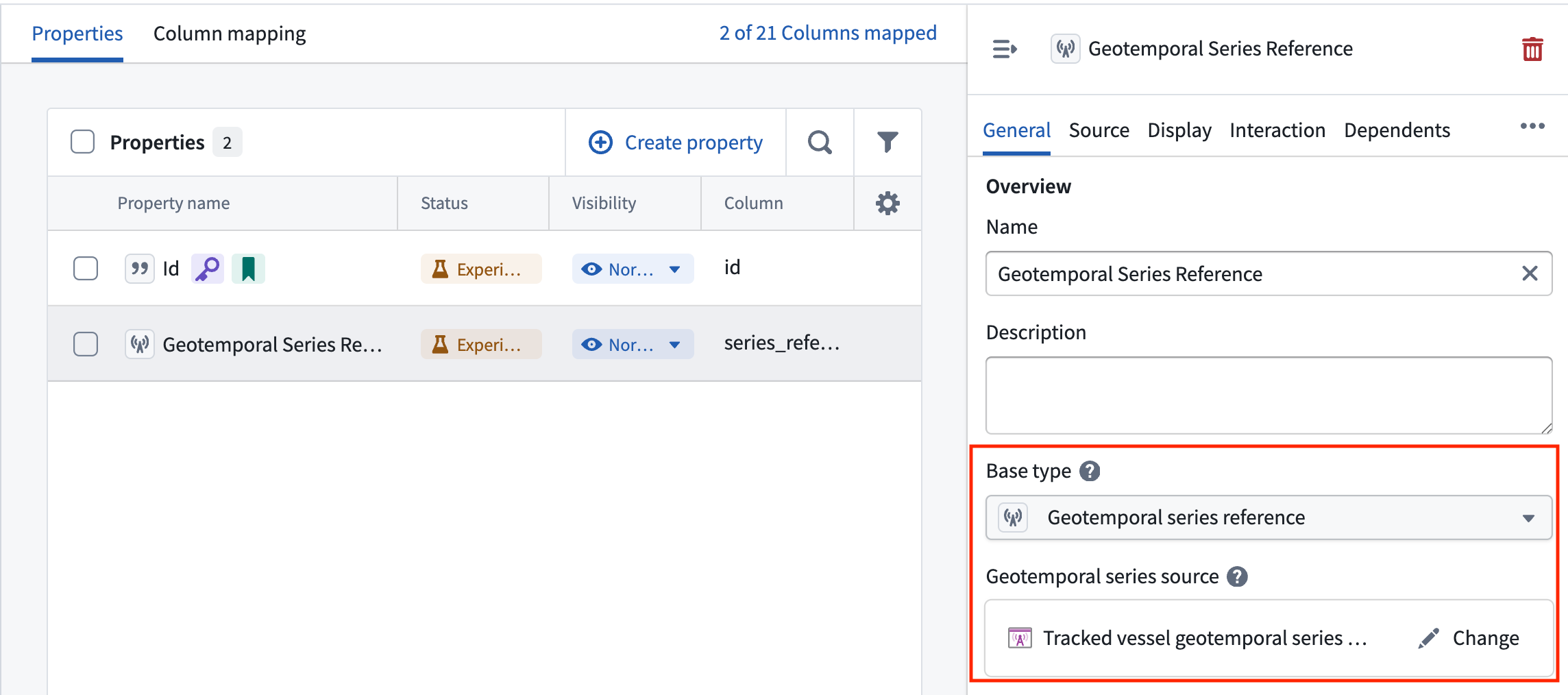 Displays the geotemporal series reference property type configuration panel in Ontology Manager.