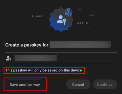 The option to 'Save another way' when creating a passkey.