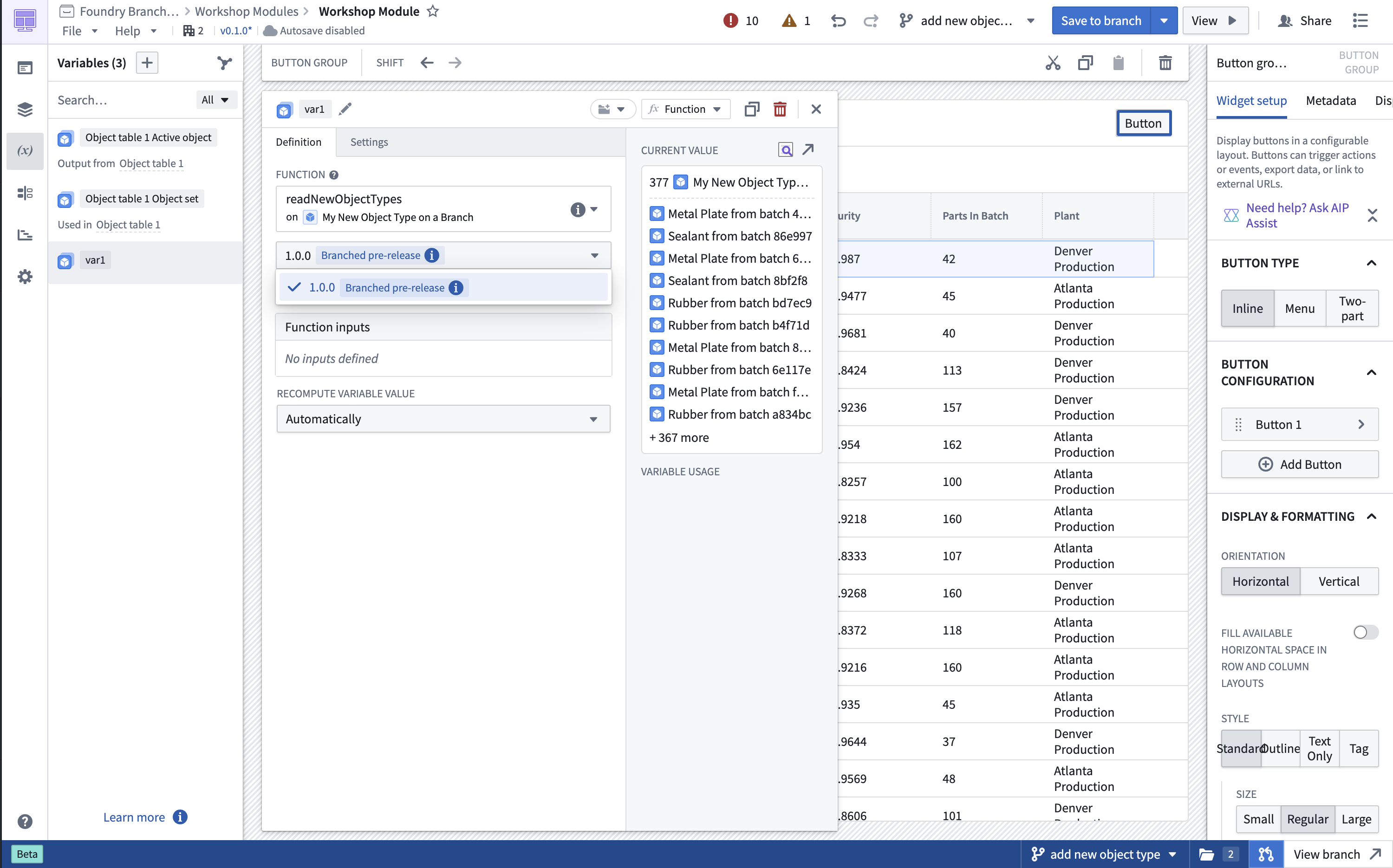 Using a branched function in Workshop.