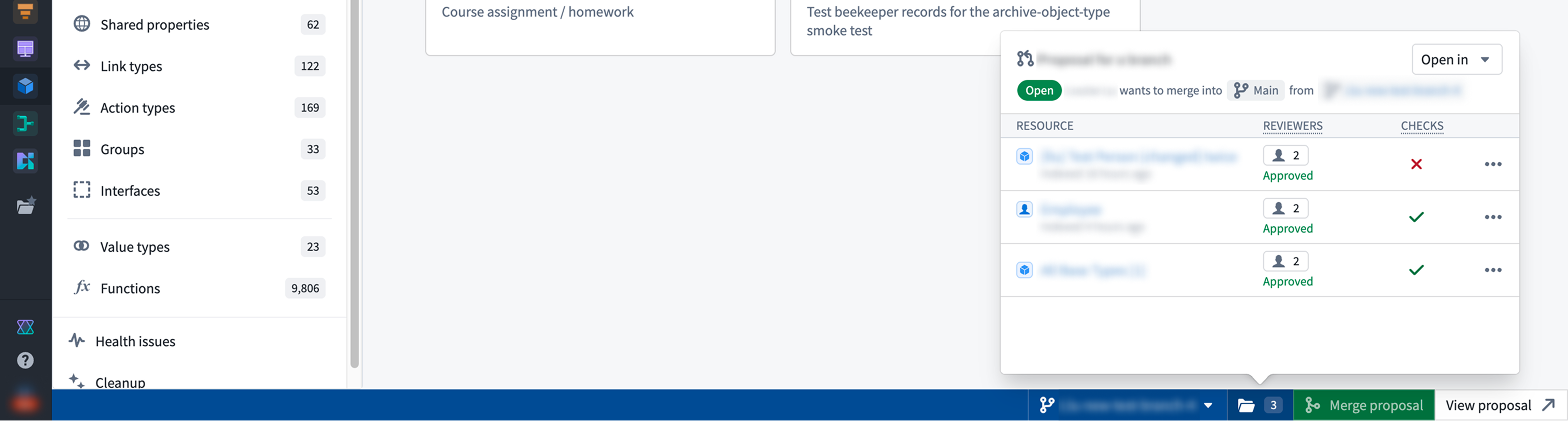 Global Branching taskbar modified resource panel.