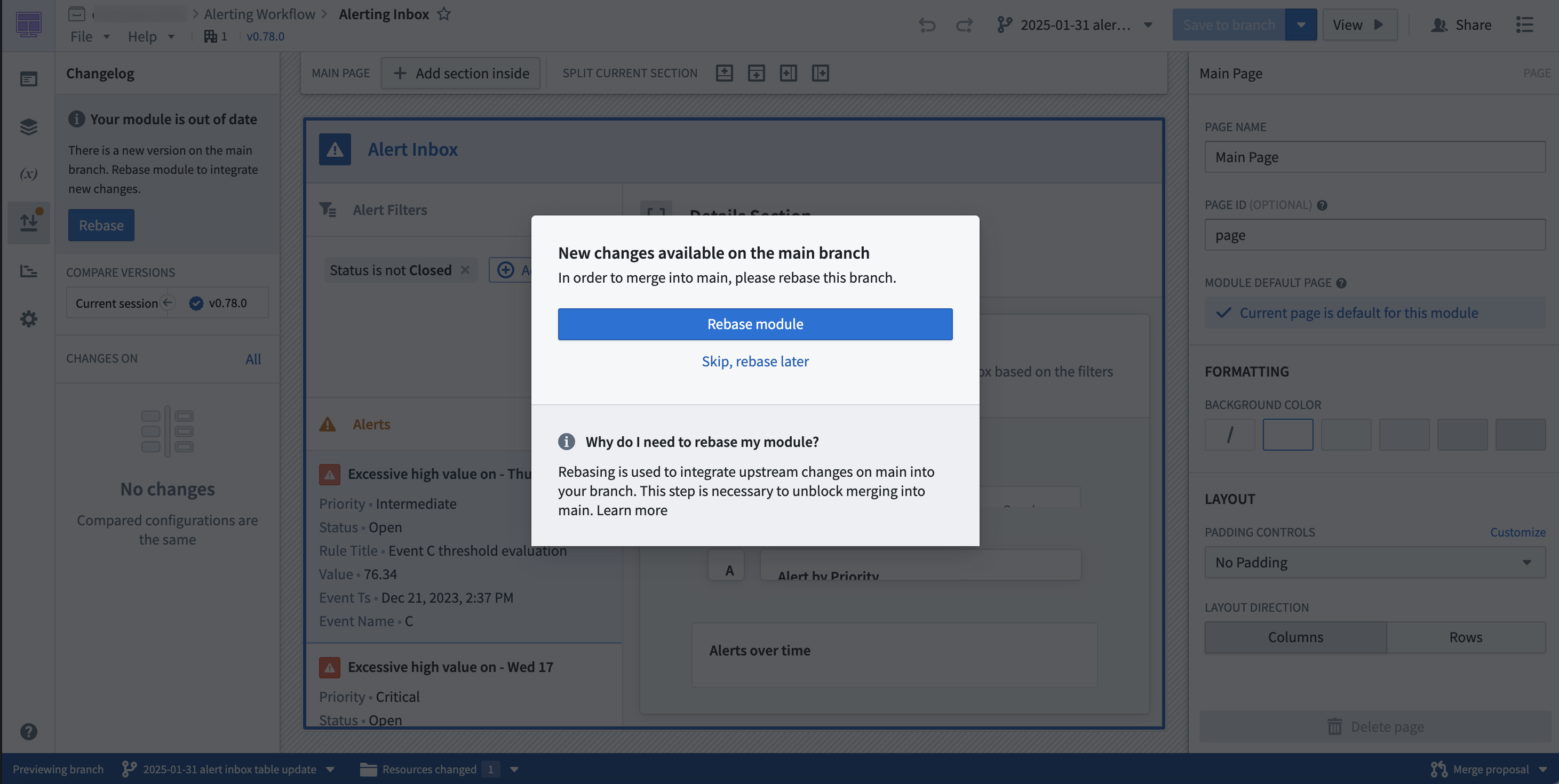 Rebase module message.