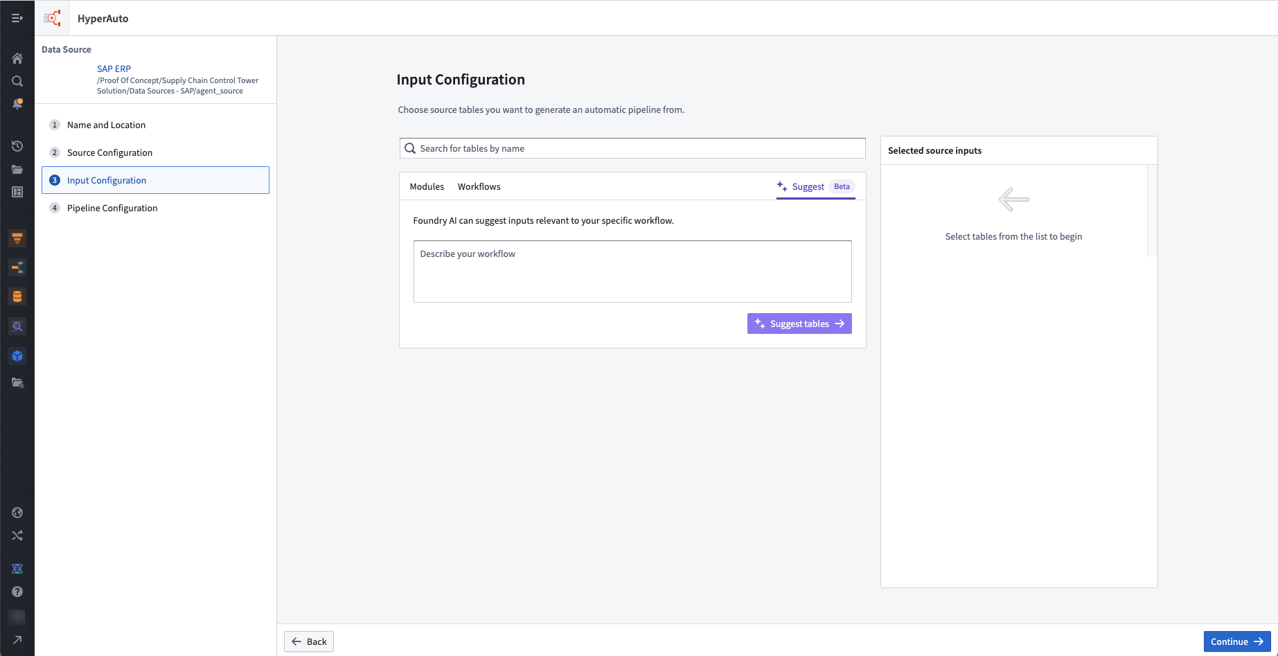 AIP's suggest tables workflow