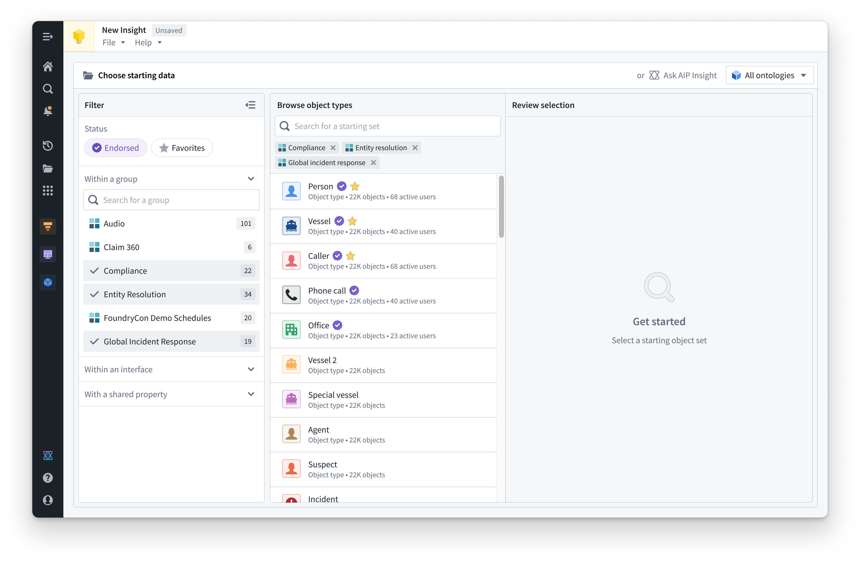 A complex search using a combination of status and group filters to narrow the results.
