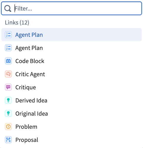 Example of the link card showing linked object types.