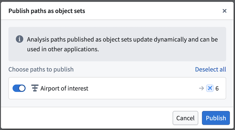 Select paths to publish in the pop-up modal.