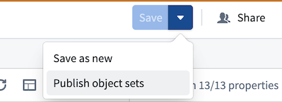 The Publish object sets option in the Save menu of a workbook.