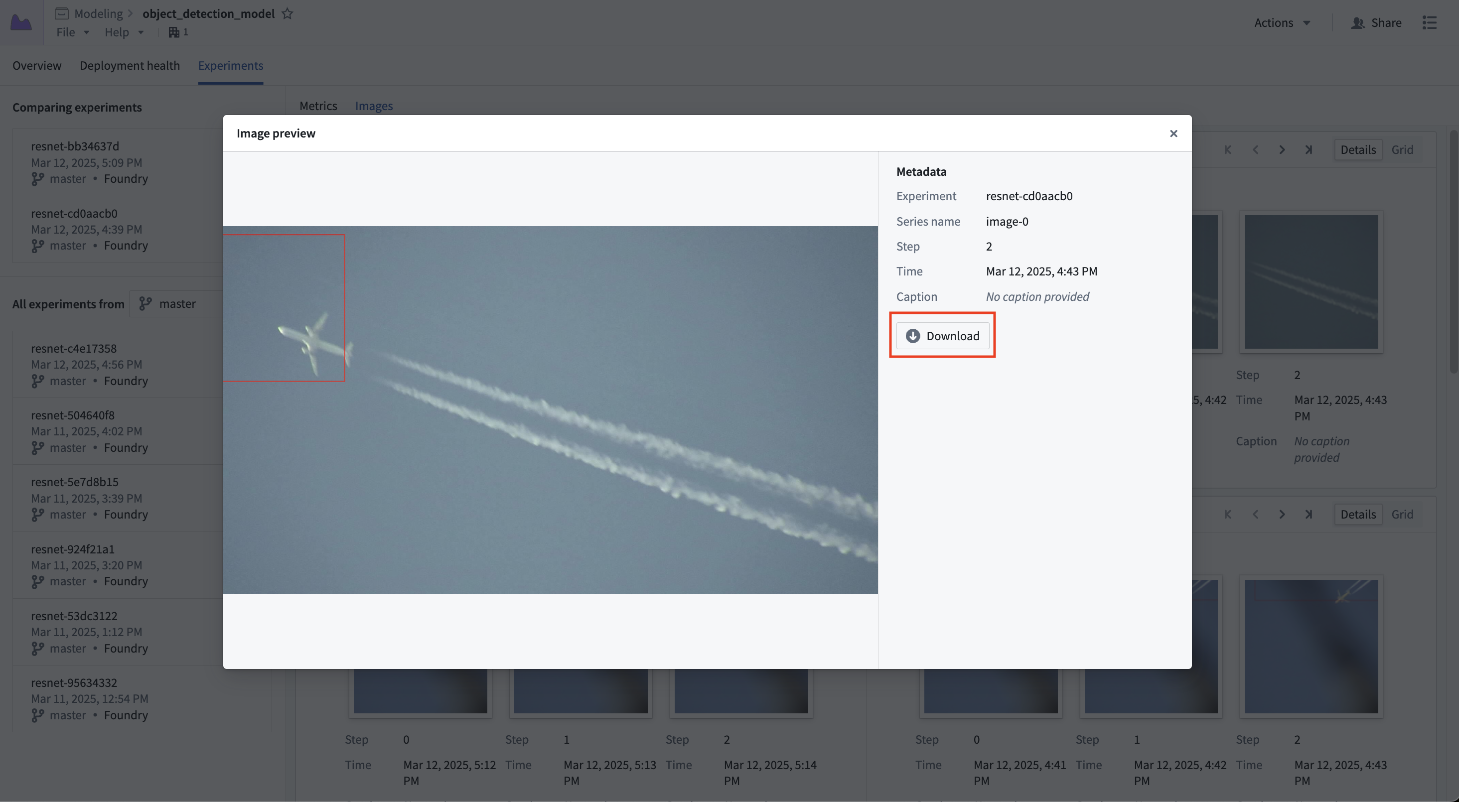 Experiment images dialog view.