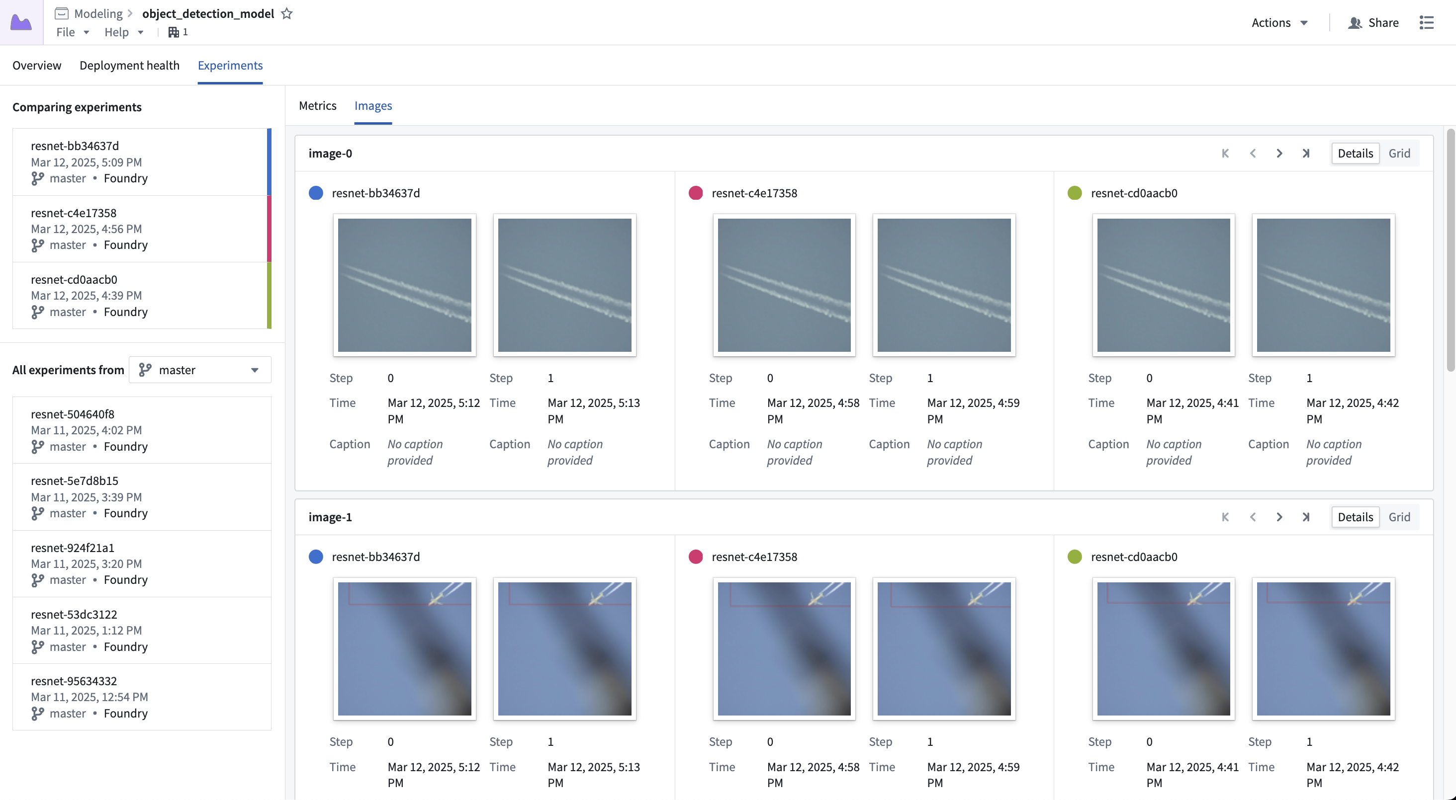 Experiment images tab.