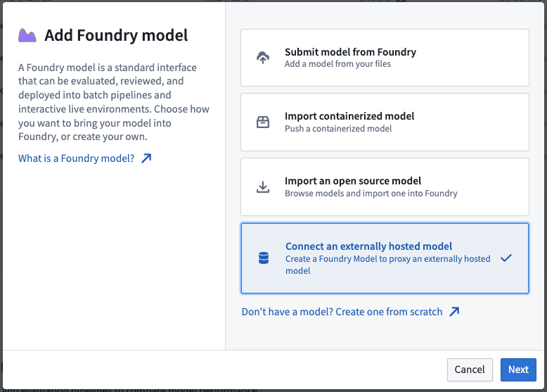 Palantir Foundry에서 외부 호스팅된 모델 연결 선택