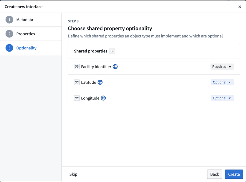 Interface shared property optionality selection.