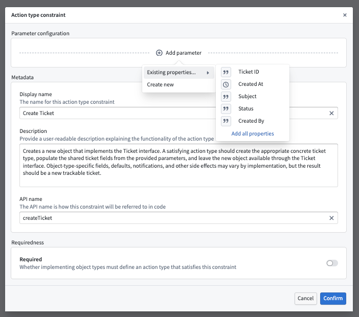 Add parameter from existing interface properties.