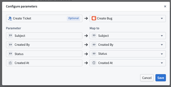 Parameter mapping for an interface action type constraint.