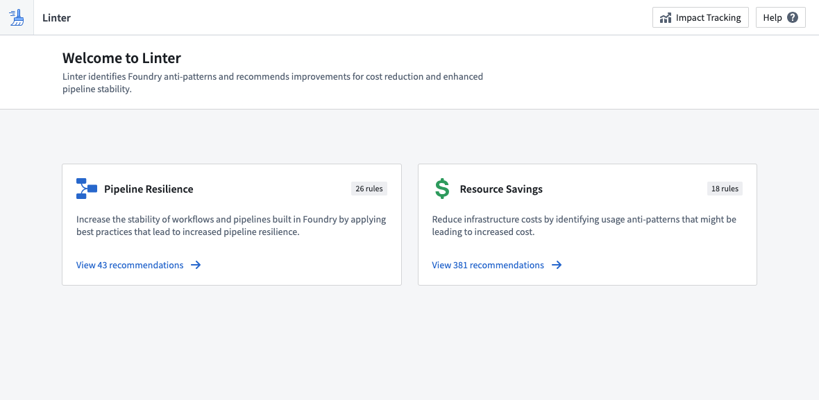 The landing page of the Linter application.