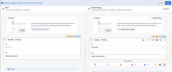 Rebase comparison view.