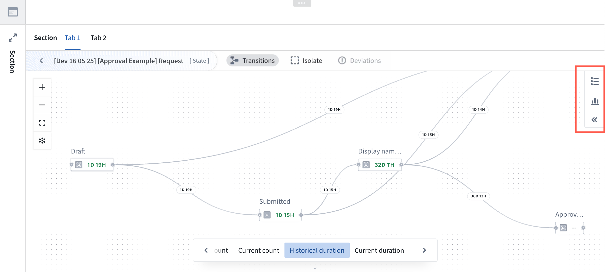 From the right side of your graph, choose between the path explorer or duration distribution filter.
