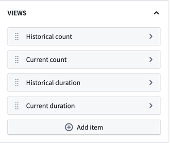 Edit pre-configured views in Workshop's Edit mode or add your own with the Add item option.